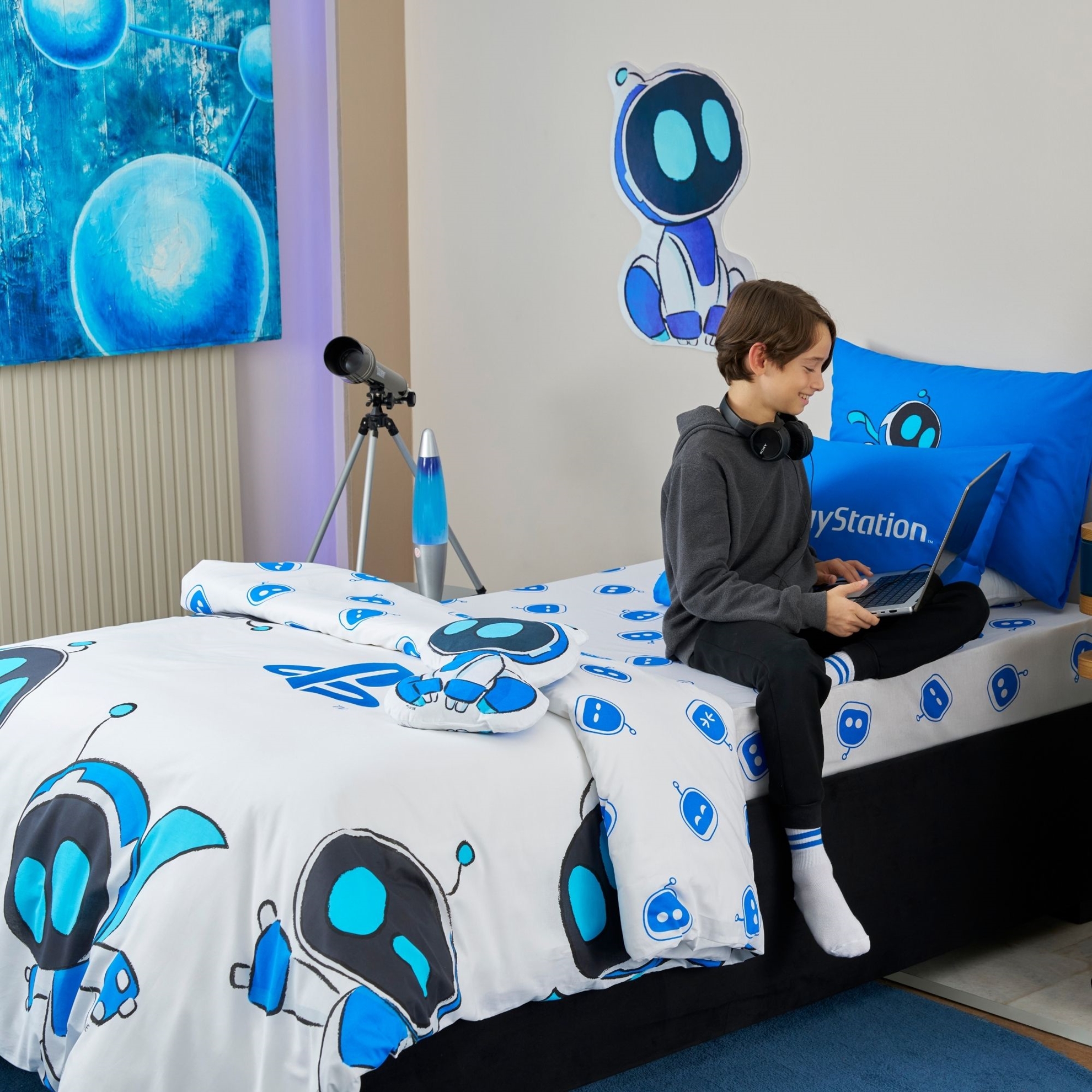 resm Taç Lisanslı Playstation Astrobot Tek Kişilik Pamuk Nevresim Takımı 100