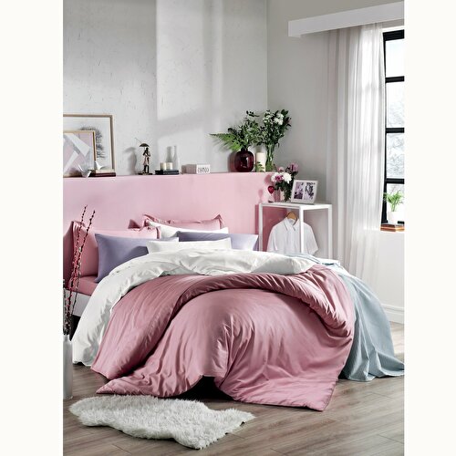 Resim Linens Mix&Match Pamuk Saten Çift Kişilik Nevresim Kılıfı Mavi