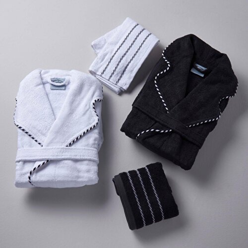 Resim Linens Quinton Bambu 4'Lü Set Beyaz-Siyah