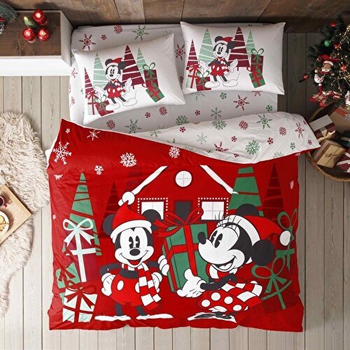Resim Taç Disney Minnie&Mickey Christmas Pamuk Çift Kişilik Nevresim Takımı