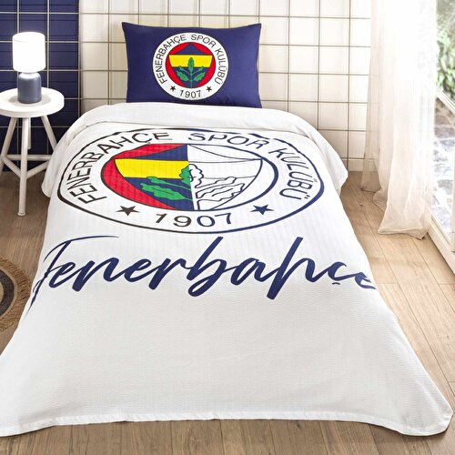 Resim Taç Lisanslı Fenerbahçe Yarım Logo Tek Kişilik Pamuk Pike Takımı