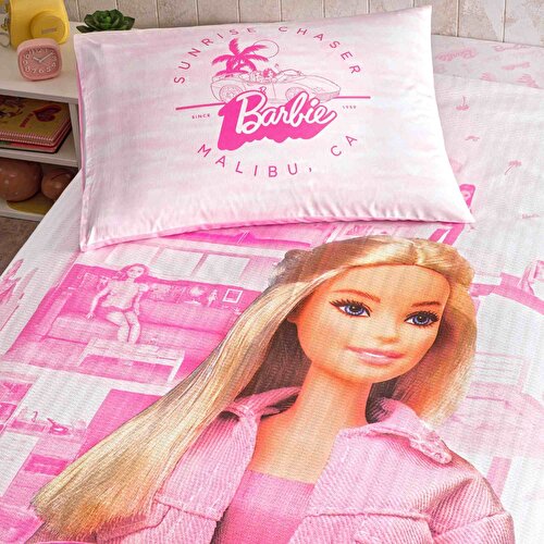 Resim Taç Lisanslı Barbie Box Home Tek Kişilik Pamuk Pike Takımı