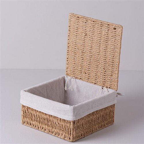 Resim Linens Carry 23x23x12 cm Kapaklı Sepet Naturel