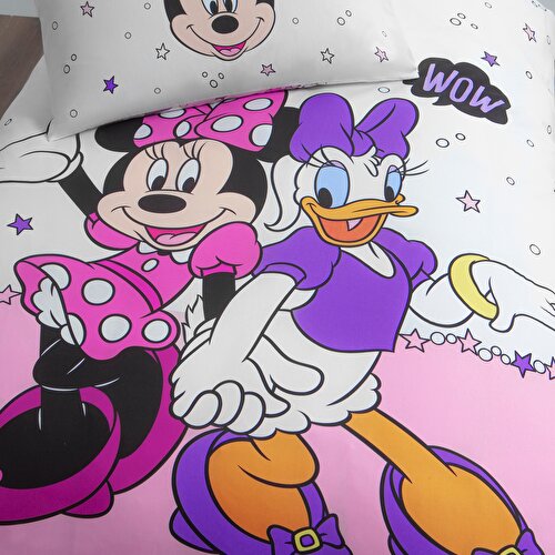 Resim Lisanslı Disney Minnie&Daisy Pamuk Tek Kişilik Çift Taraflı Nevresim Seti