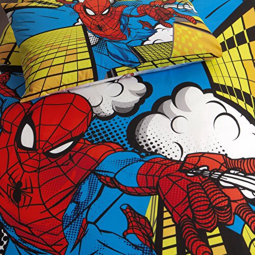 Resim Lisanslı Spiderman Pamuk Tek Kişilik Çift Taraflı Nevresim Seti