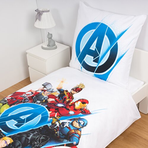 Resim Lisanslı Avengers Logo Pamuk Tek Kişilik Çift Taraflı Nevresim Seti