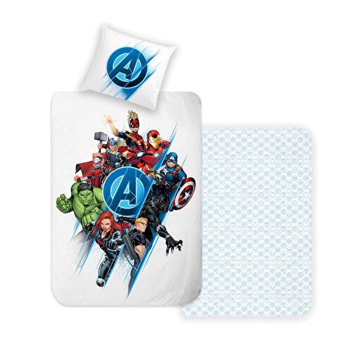 Resim Lisanslı Avengers Logo Pamuk Tek Kişilik Çift Taraflı Nevresim Seti