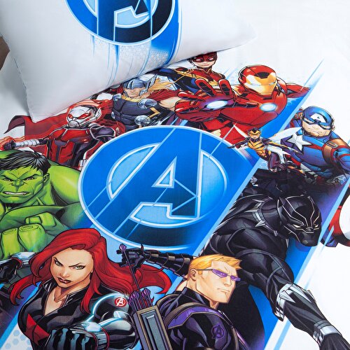 Resim Lisanslı Avengers Logo Pamuk Çift Kişilik Çift Taraflı Nevresim Seti