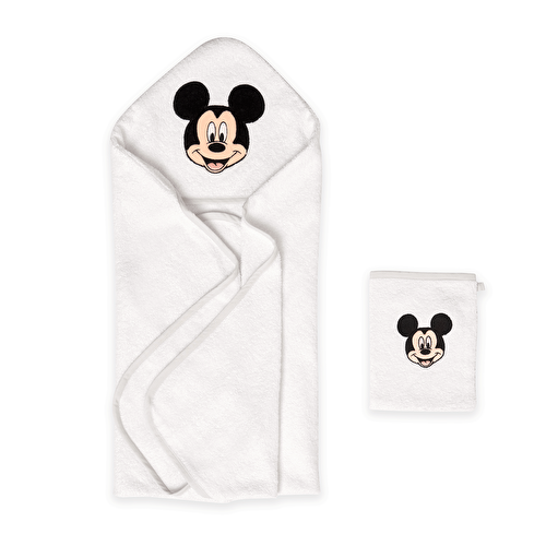 Resim Lisanslı Disney Mickey Mouse Baby Pamuk Kese&Hooded Havlu Seti