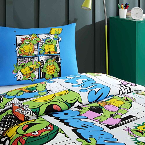 Resim Taç Lisanslı Ninja Turtles Four Tek Kişilik Pamuk Nevresim Takımı
