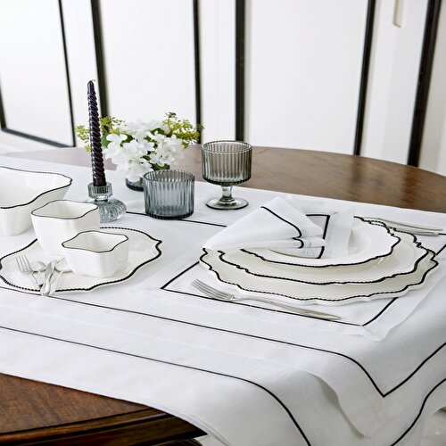 Resim Linens Beady Porselen 32 cm Supla Beyaz-Siyah