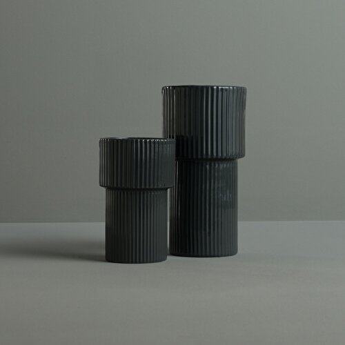 Resim Linens Elvis 13,8x13,8x27,5 cm Vazo Antrasit