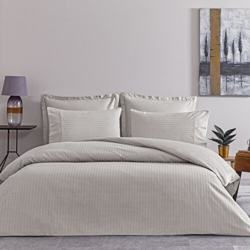 Resim Detayları Göster Taç Stripe Premium Basic Çift Kişilik Nevresim Takımı Gri
