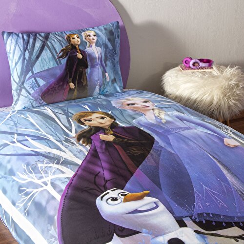 Resim Taç Lisanslı Disney Frozen Winter Tek Kişilik Pamuk Nevresim Takımı
