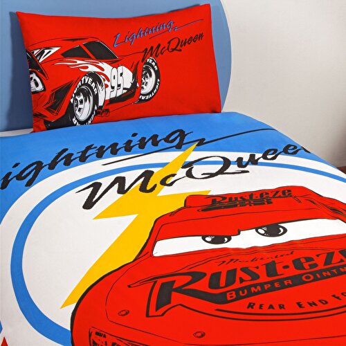 Resim Taç Lisanslı Disney Cars Mcqueen Tek Kişilik Pamuk Nevresim Takımı