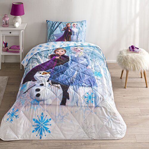 Resim Taç Lisanslı Disney Frozen Winter Tek Kişilik Pamuk Yorgan Seti