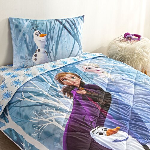 Resim Taç Lisanslı Disney Frozen Winter Tek Kişilik Pamuk Yorgan Seti