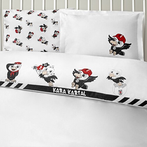 Resim Taç Lisanslı Beşiktaş Strip Baby Pamuk Nevresim Takımı