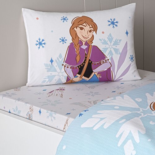 Resim Taç Lisanslı Disney Frozen Family Tek Kişilik Pamuk Pike Takımı