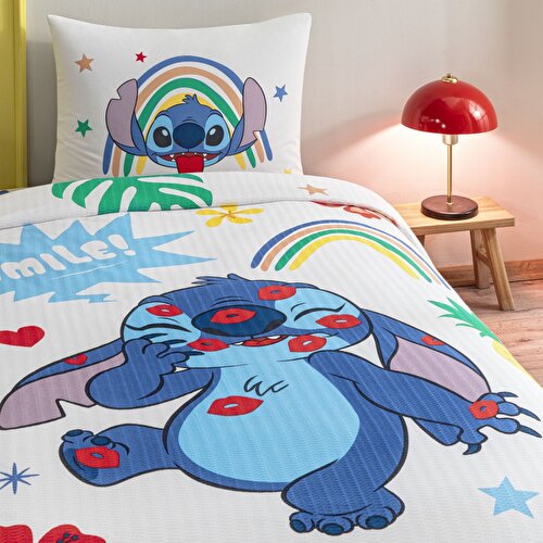Resim Taç Lisanslı Disney Stitch Tek Kişilik Pamuk Pike Takımı