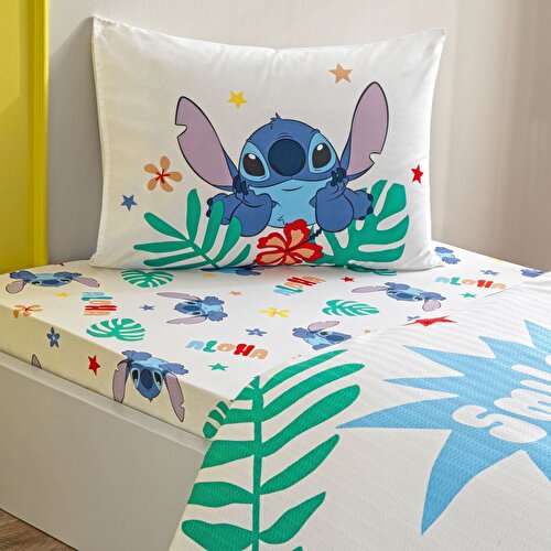 Resim Taç Lisanslı Disney Stitch Tek Kişilik Pamuk Pike Takımı