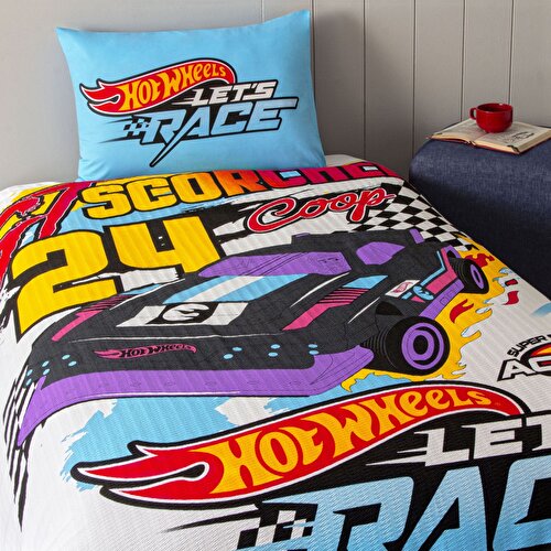Resim Taç Lisanslı Hot Wheels Fast Tek Kişilik Pamuk Pike Takımı