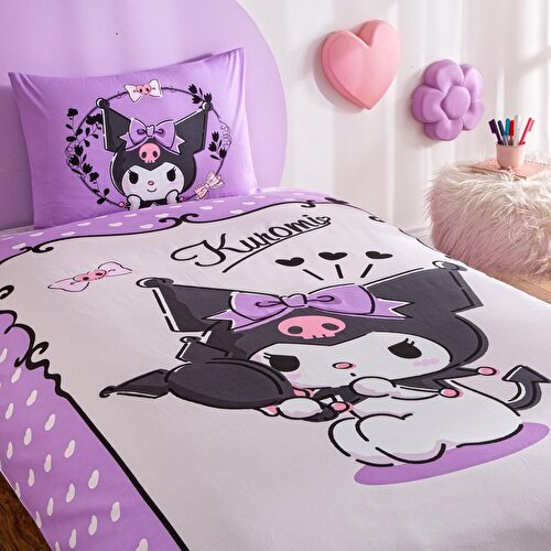 Resim Taç Lisanslı Kuromi Tek Kişilik Pamuk Nevresim Takımı