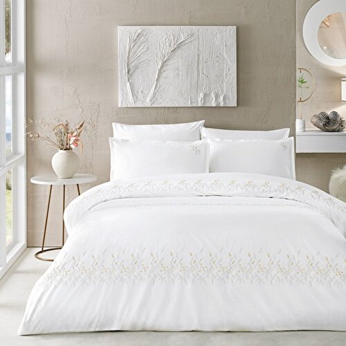 Resim Linens Brode Chıffon Pamuk Çift Kişilik Nevresim Takımı Beyaz