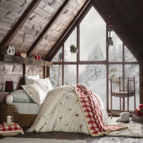 Resim Taç Butik Crest Pamuk Çift Kişilik Nevresim Beyaz