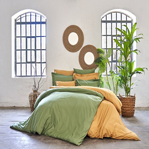 Resim Linens Mix&Match Pamuk Saten Çift Kişilik Nevresim Kılıfı Koyu Yeşil