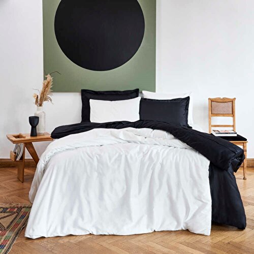 Resim Linens Mix&Match Pamuk Saten Çift Kişilik Nevresim Kılıfı Siyah