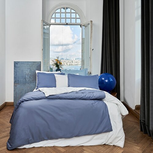 Resim Linens Mix&Match Pamuk Saten Çift Kişilik Nevresim Kılıfı İndigo