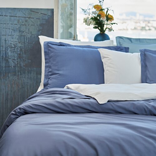 Resim Linens Mix&Match Pamuk Saten Çift Kişilik Nevresim Kılıfı İndigo