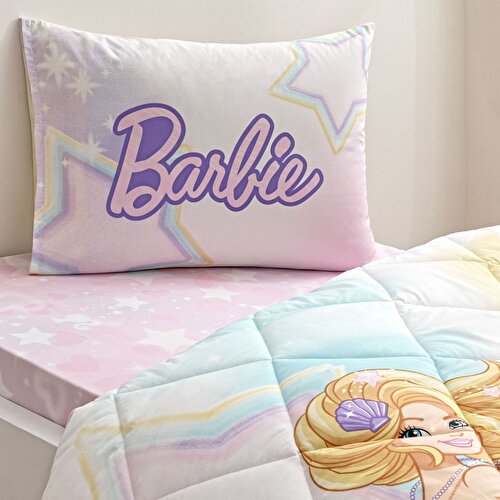 Resim Taç Lisanslı Barbie Mermaid Tek Kişilik Pamuk Yorgan Seti