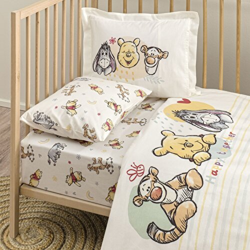 Resim Taç Lisanslı Disney Winnie The Pooh Happy Baby Pamuk Bebek Nevresim Takımı
