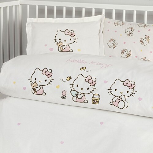 Resim Taç Lisanslı Hello Kitty Cute Baby Pamuk Bebek Nevresim Takımı