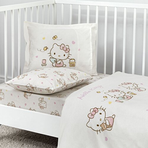 Resim Taç Lisanslı Hello Kitty Cute Baby Pamuk Bebek Nevresim Takımı
