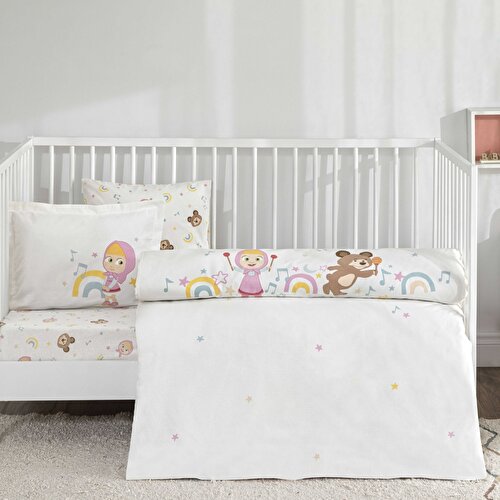 Resim Taç Lisanslı Masha & The Bear Music Baby Pamuk Bebek Nevresim Takımı