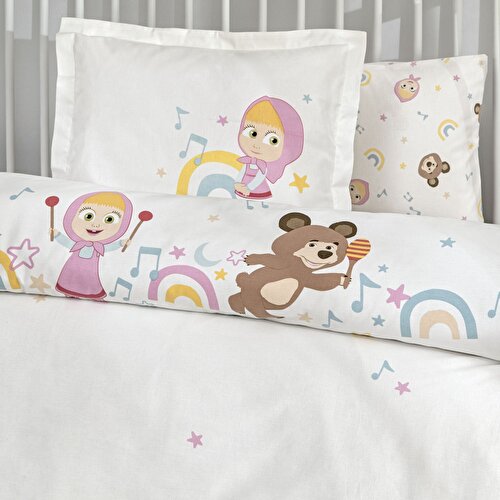 Resim Taç Lisanslı Masha & The Bear Music Baby Pamuk Bebek Nevresim Takımı