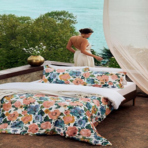 Resim Linens Pistacho Pamuk Saten Çift Kişilik Nevresim Takımı Pembe
