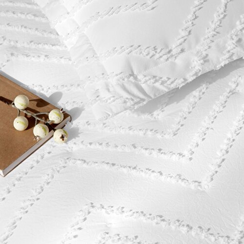 Resim Linens Borneo Çift Kişilik Yatak Örtüsü Seti Beyaz