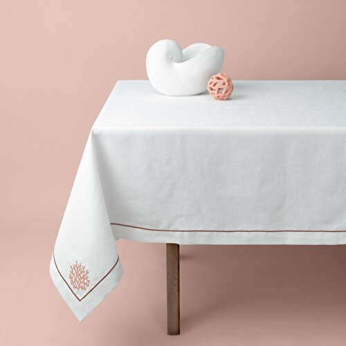 Resim Linens Shell 150X250 cm Masa Örtüsü Ekru Mercan