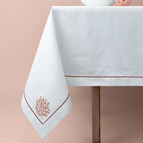 Resim Linens Shell 150X250 cm Masa Örtüsü Ekru Mercan