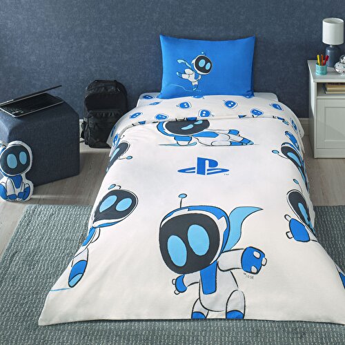 Resim Taç Lisanslı Playstation Astrobot Tek Kişilik Pamuk Nevresim Takımı 120