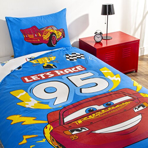 Resim Taç Lisanslı Disney Cars Let' s Race Tek Kişilik Pamuk Nevresim Takımı