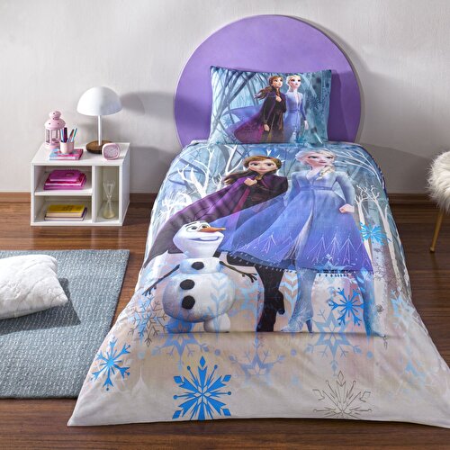 Resim Taç Lisanslı Disney Frozen Winter Tek Kişilik Pamuk Nevresim Takımı
