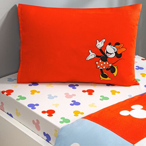 Resim Taç Lisanslı Disney Mnnie & Mickey Tek Kişilik Pamuk Nevresim Takımı