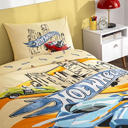 Resim Taç Lisanslı Hot Wheels Winner Tek Kişilik Pamuk Nevresim Takımı