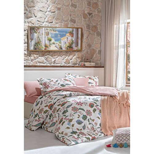 Resim Taç Butik Soleıl Pamuk Çift Kişilik Nevresim Somon