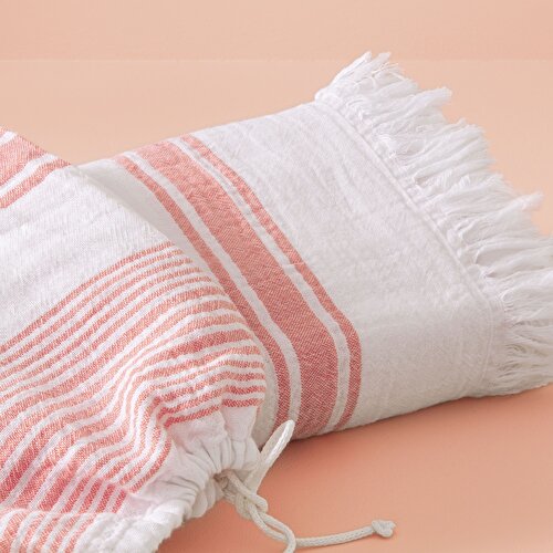 Resim Taç Butik Pamuk Alaçatı Keseli Peştamal Nar Çiçeği